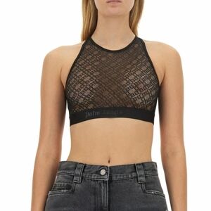 Palm Angels Black Sheer Logo Halter Bralette